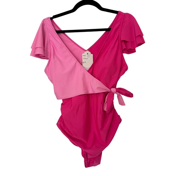 Other - NWOT Women’s Ruffle Sleeve Pink Ruffle Sleeve Wrap Swimsuit size Large